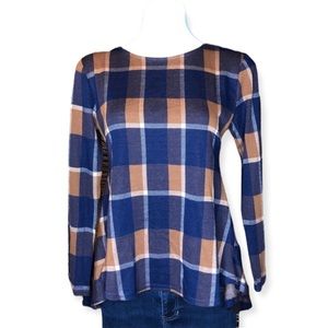 UMGEE Plaid Long Sleeve Peplum Top Fall Colors Medium